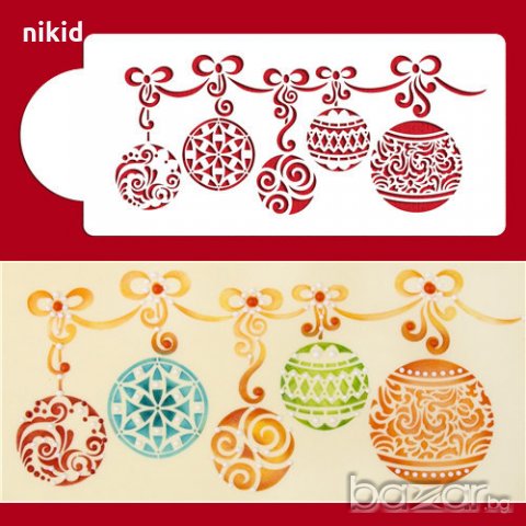 Коледни топки гирлянд стенсил спрей за торта украса кекс декорация с пудра захар