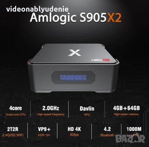 A95X MAX X2 S905X2 4GB DDR4 64GB Android8.1 TV Box 2GHz 12nM GPU:DVALIN 3D:Open ES 3.2 HDMI:4K*2K@75, снимка 1 - Плейъри, домашно кино, прожектори - 24018373