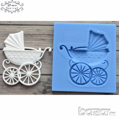 М4  Бебешка ретро количка силиконов молд форма за фондан украса торта декорация