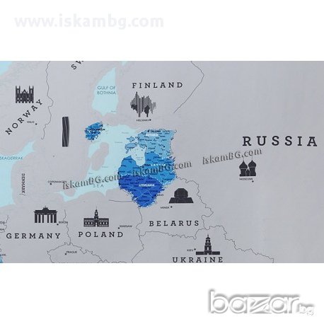 Скреч карта на Европа - код 1203, снимка 3 - Други - 13617665