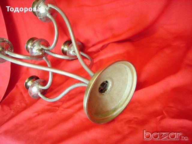 Стилен тежък масивен свещник от месинг и посребряване, снимка 7 - Антикварни и старинни предмети - 15724325