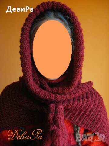 Комплект - плетени ръкавици и шал ,,Зима в бордо", снимка 2 - Шапки - 23741329