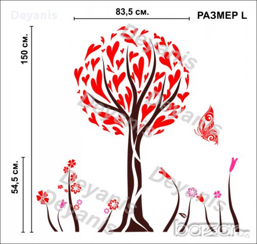 Стикер за стена - дърво, пеперуда, цветя, снимка 6 - Декорация за дома - 12072447