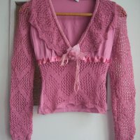 Луксозна блуза с плетен ръкав на дупки, снимка 1 - Блузи с дълъг ръкав и пуловери - 21649607
