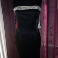 Черна рокля сатен с пайети , снимка 1 - Рокли - 19137258