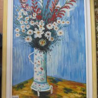 Автентична картина "Ваза с гладиоли и лилии", снимка 1 - Картини - 24741798