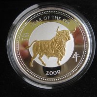 сребърна монета годината на бика с позлата, снимка 3 - Нумизматика и бонистика - 25285303
