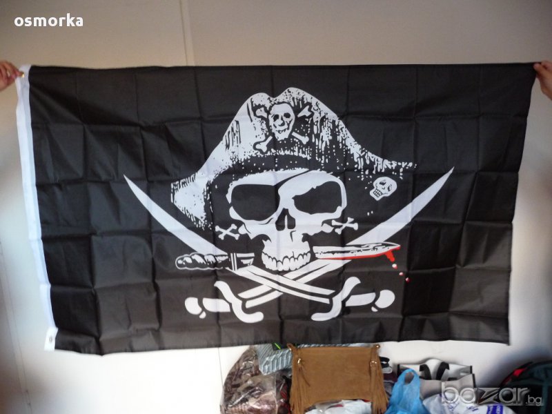 Пиратско знаме флаг пират кораб корсар череп саби абордаж, снимка 1