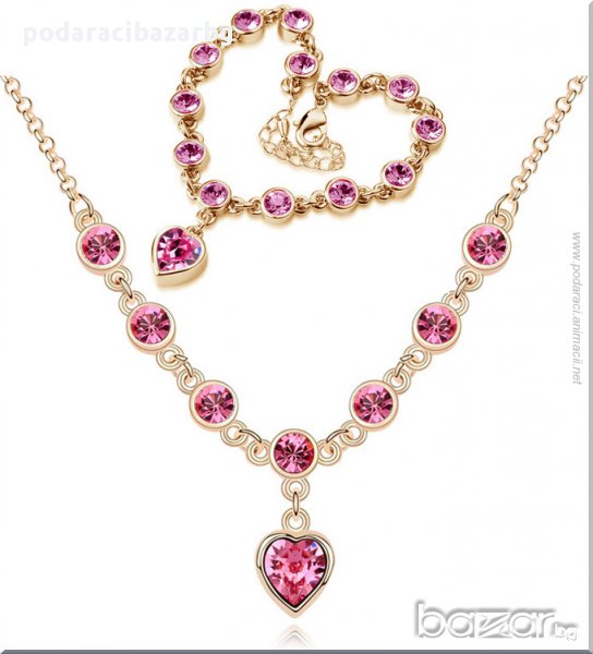 КОМПЛЕКТ СВАРОВСКИ – КРИСТАЛНИ СЪРЦА (сребърно или златно), снимка 1