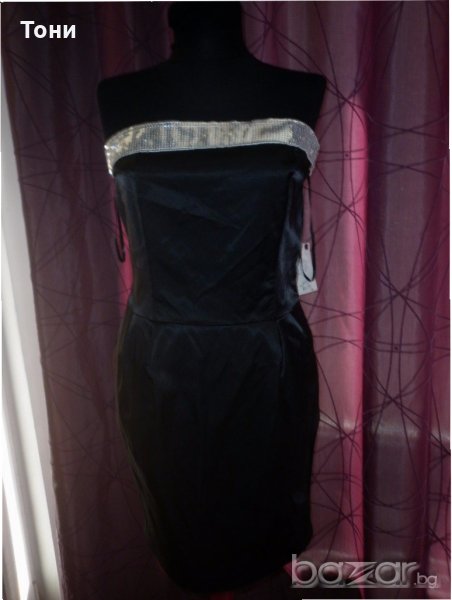 Черна рокля сатен с пайети , снимка 1
