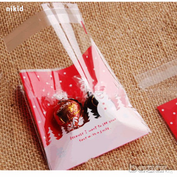 50 бр прозрачни Коледни Снежен човек опаковъчни пликчета торбички за дребни сладки или др. подаръци, снимка 1