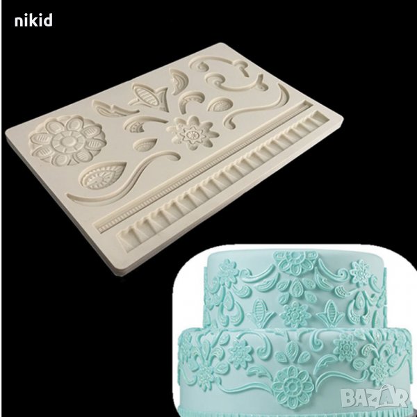 Цвете извивки плисе кант борд огромен силиконов молд форма украса декор торта фондан шоколад, снимка 1
