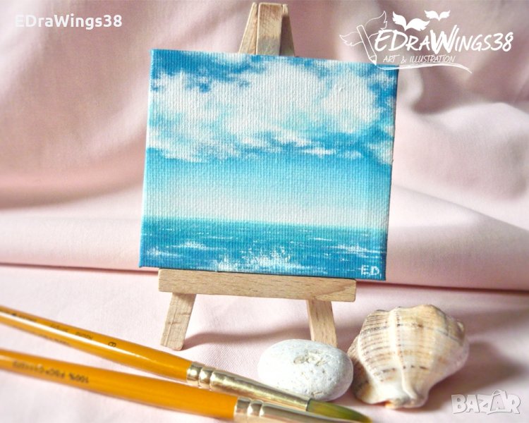 Картина миниатюра "Море" - акрил върху платно със стативче, снимка 1