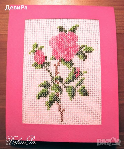 Картичка с бродерия ,,Клонка с рози", снимка 1