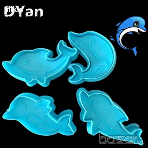 4 бр делфин Делфини резци с бутало и релеф за тесто и бисквитки с фондан украса резец форма