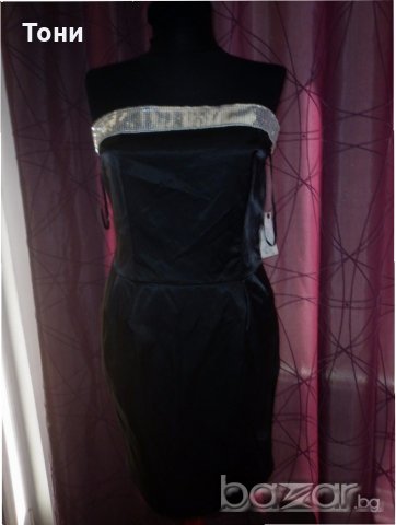 Черна рокля сатен с пайети 
