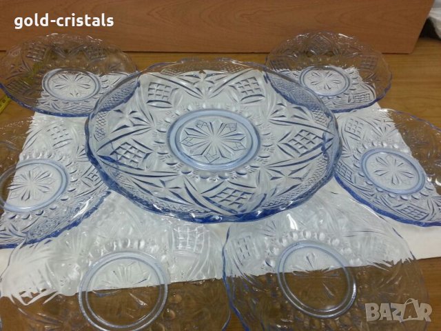 Стъклени чинии и поднос цветно синьо стъкло, снимка 11 - Антикварни и старинни предмети - 26194372
