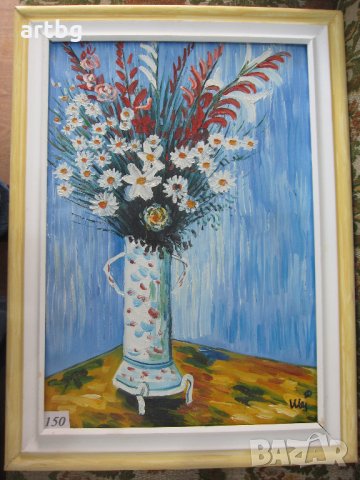 Автентична картина "Ваза с гладиоли и лилии"