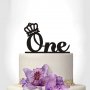 One 1 година корона рожден ден бебе черен твърд Акрил топер за торта украса декорация, снимка 1 - Декорация - 22752986