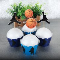 Баскетбол Баскетболисти 12 бр топери и кошнички украса декорация за мъфини кексчета парти, снимка 1 - Други - 22151581