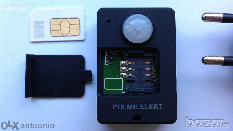 Шпионска GSM аларма PIR инфрачервен сензор движение SIM СОТ охрана кола апартамент вила офис стая, снимка 1