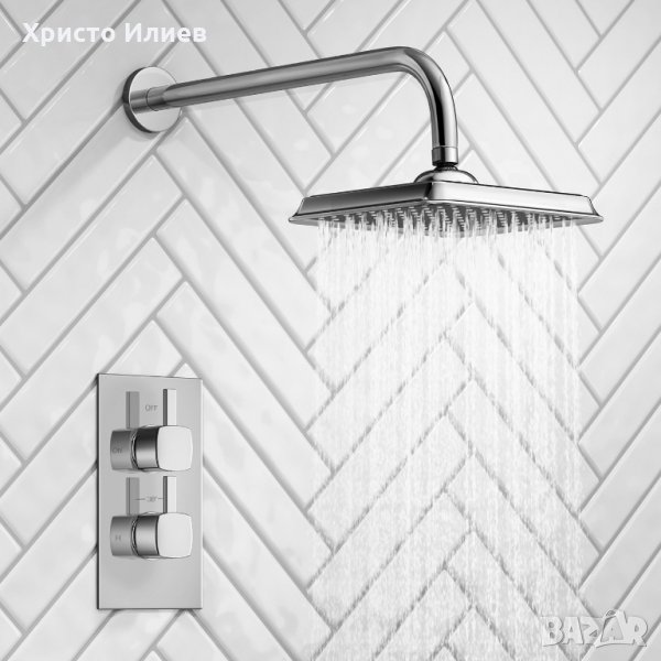Луксозен Душ Смесител Баня Вграждане Термостатична Глава Квадратна Пита без слушалка и шлаух, снимка 1