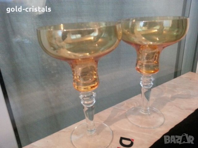  кристални  чаши цветно стъкло , снимка 1 - Чаши - 24077713