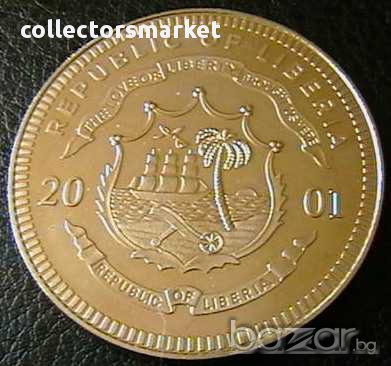 5 долара 2001, Либерия, снимка 2 - Нумизматика и бонистика - 12071240