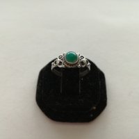 Сребърен пръстен  с малахит , ръчна изработка - сребро , снимка 4 - Пръстени - 24769284