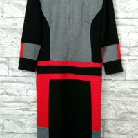 Спортно-елегантна рокля в сиво,червено и черно, снимка 1 - Рокли - 23919330