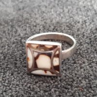 Масивен сребърен пръстен със мъхов ахат / проба 925 Житен клас , снимка 2 - Пръстени - 26157587