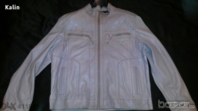 Дизайнерско кожено яке - Цвят Екрю, снимка 1