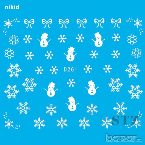 d261 снежен човек и снежинки Коледни мотиви татос ваденки водни стикери за нокти, снимка 1