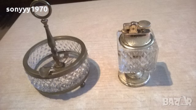 АНТИК-кристални-пепелник+запалка-внос франция, снимка 8 - Антикварни и старинни предмети - 23751589