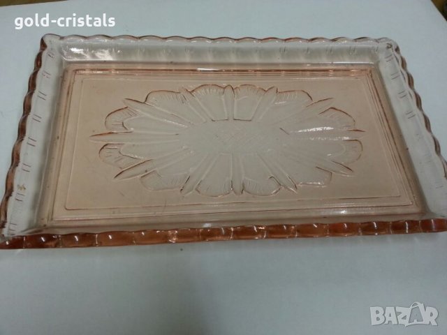 Стар стъклен поднос розово стъкло, снимка 2 - Антикварни и старинни предмети - 25134585