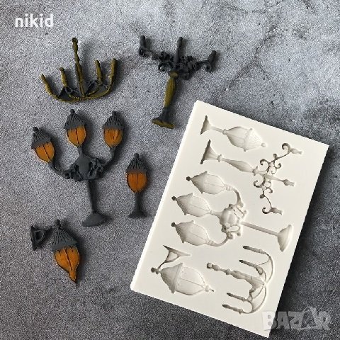 Голям Свещник лампи лампа силиконов молд форма декор торта сладки фондан гипс шоколад