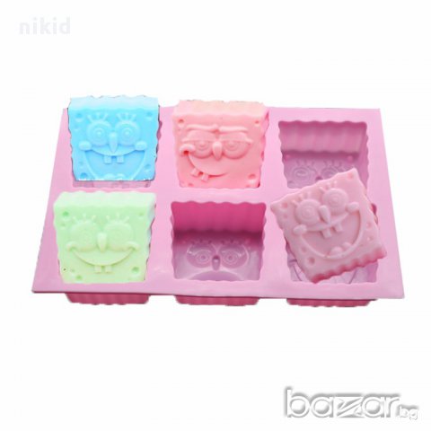 кубчета спондж боб Спонджбоб SpongeBob силиконов молд форма фондан шоколад торта украса гипс сапун, снимка 2 - Форми - 17197697