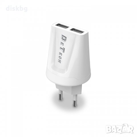 Ново зарядно от 220V на 2 USB, 2.1A De Tech, снимка 1 - Оригинални зарядни - 25574707