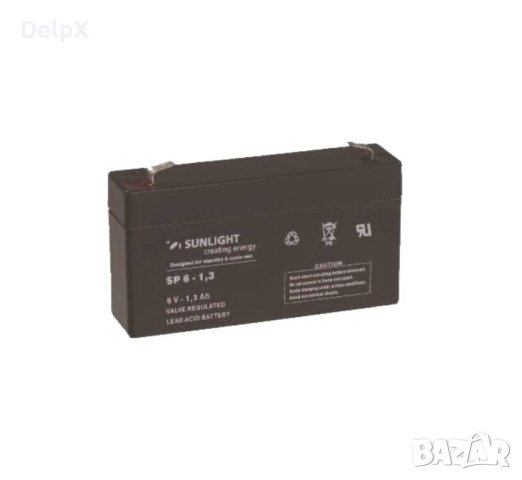 Акумулаторна оловна батерия SUNLIGHT 6V 1,3AH 97х24х58mm, снимка 1 - Друга електроника - 23178817