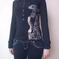 Черна блуза/риза с бродерия, снимка 1 - Блузи с дълъг ръкав и пуловери - 19063275