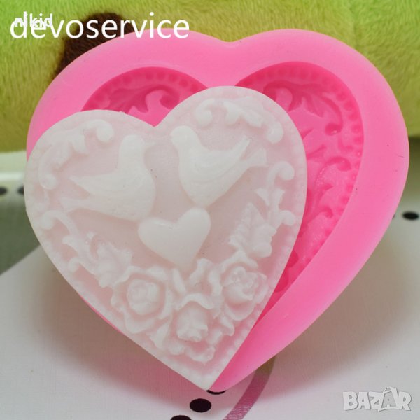 сърце с гълъби сватба Свети Валентин силиконов молд форма за украса торта с фондан шоколад, снимка 1