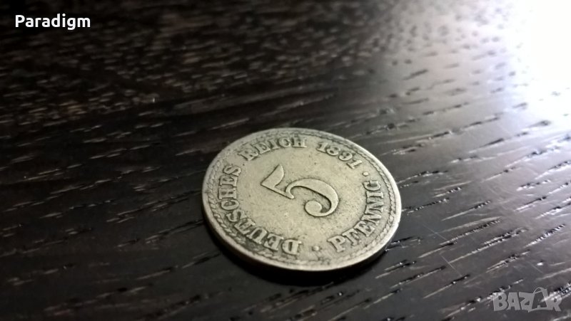 Райх монета - Германия - 5 пфенига | 1891г.; серия A, снимка 1