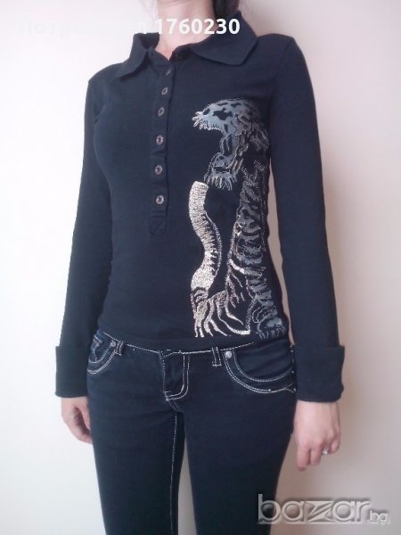 Черна блуза/риза с бродерия, снимка 1