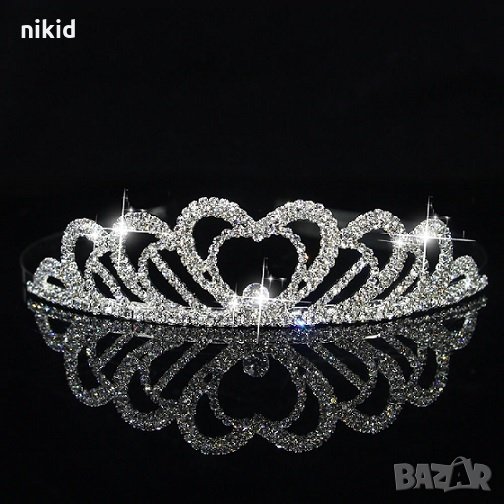 Сърце Сърца с камъчета сребърна детска дамска корона диадема за коса глава, снимка 1