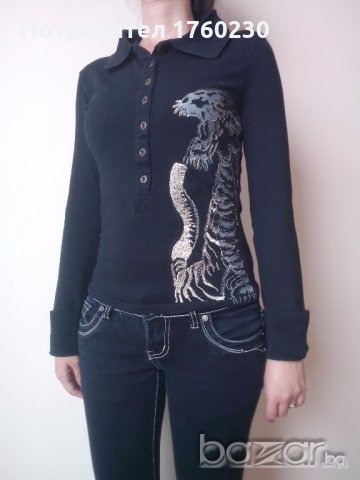 Черна блуза/риза с бродерия, снимка 1 - Блузи с дълъг ръкав и пуловери - 19063275
