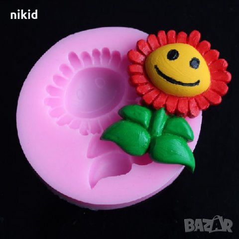 Анимирано усмихнато цвете слънчоглед силиконов молд форма декорация торта фондан шоколад и др.