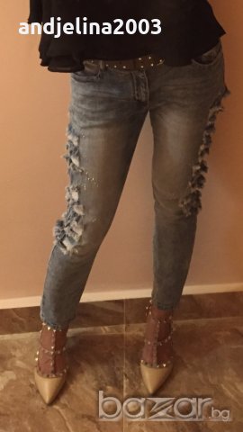 Дънки накъсани с камъчета, снимка 1