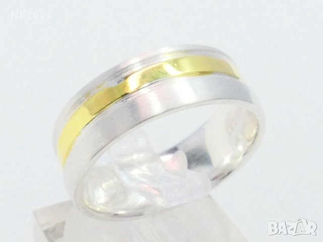 Сребърен пръстен/халка двуцветен 925 позлатен, снимка 5 - Пръстени - 23584967