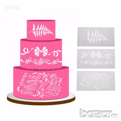 Love папрат и пандела 3 бр лот стенсил шаблон за спрей за торта украса кекс декорация с пудра за