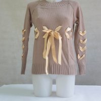 Светлокафяв дамски плетен пуловер марка Fobya , снимка 1 - Блузи с дълъг ръкав и пуловери - 23241009